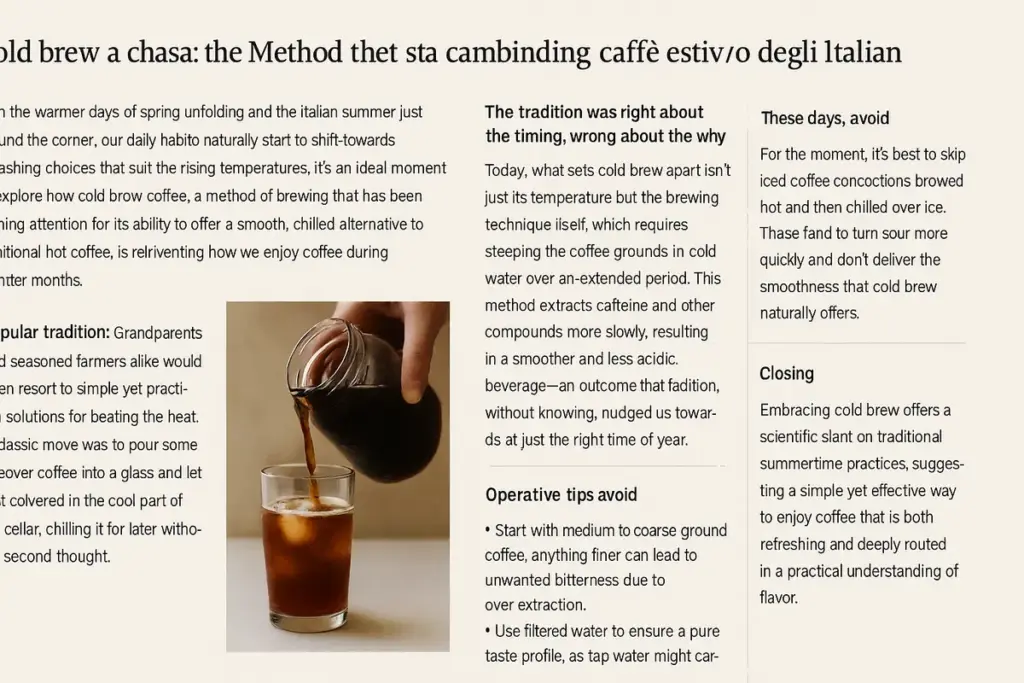 Cold brew a casa: il metodo che sta cambiando il caffè estivo degli italiani